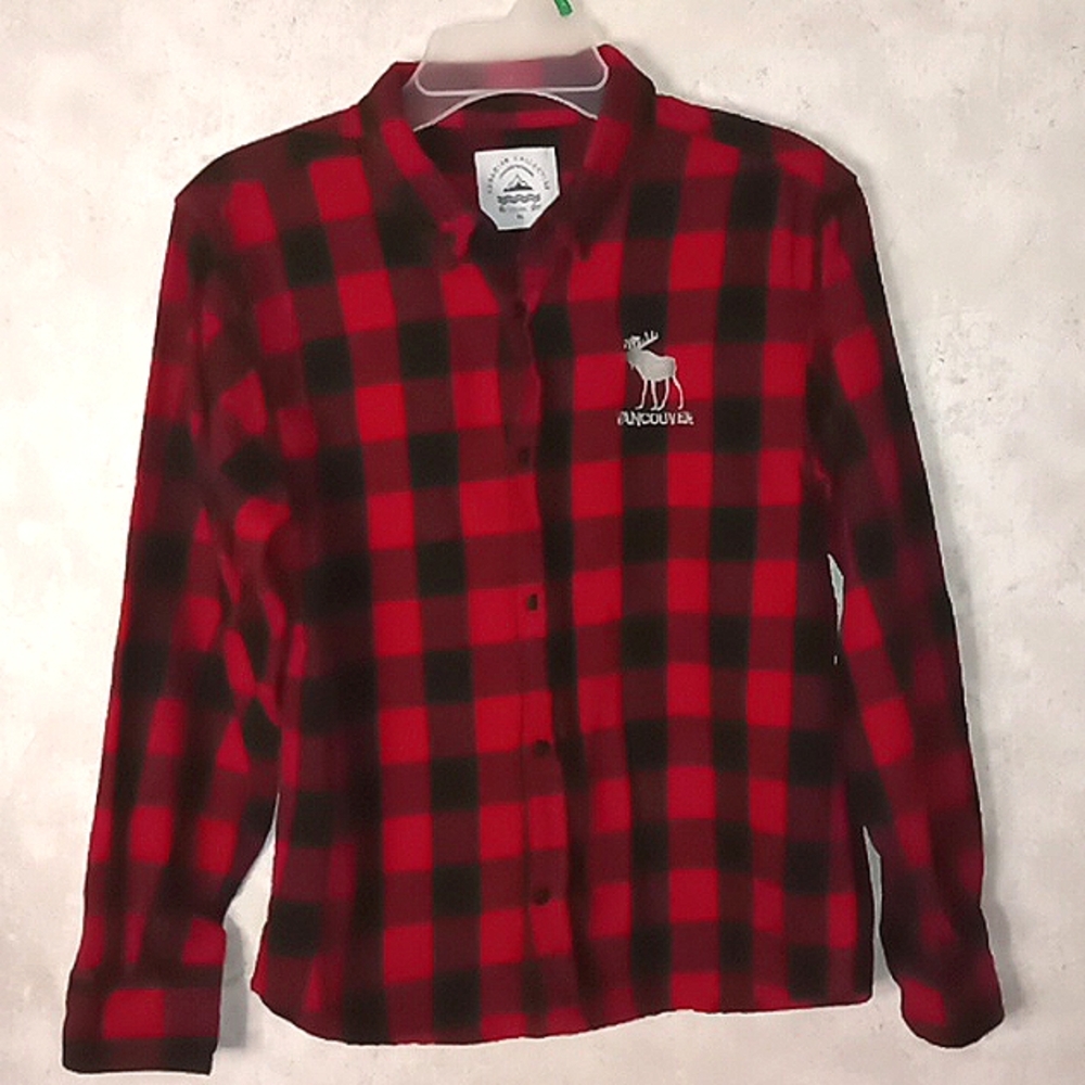 Boys Canadian Collective Blk & Red, plaid button down flannel shirt, We